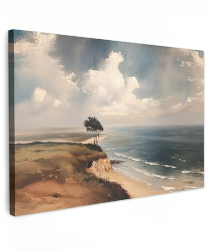 MuchoWow© Leinwandbild Groß XXL Dekoration Wohnzimmer Bilder Pictures Wall | 120x80 cm - Decoration Living Room Wohnungs Deko Moderne Bild Klippe - Meer - Baum