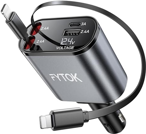 Retractable Car Phone Charger 4in1 20W Cigarette Lighter USB Charger