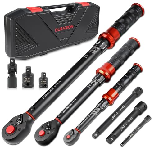 9PCS Torque Wrench Set 1/4, 3/8, 1/2 Drive Click Torque Wrench (20–220 in-lb, 5–45 & 10–170 ft-lb) 72-Tooth Dual-Range, ±3% Precision Adjustable Torque Wrenches for Bike, Moto, Car Repair and Maint