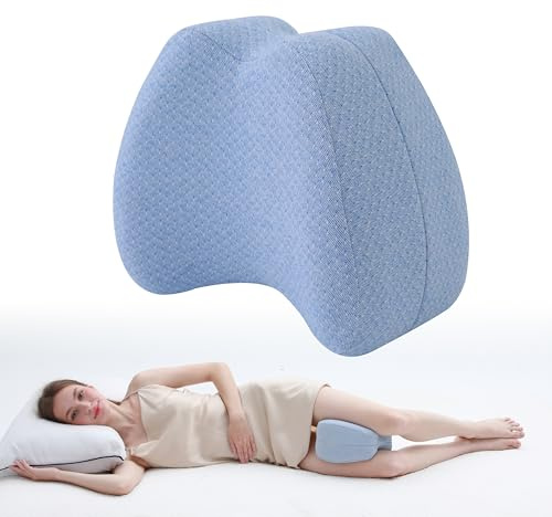 WORKKOOL Memory Foam Leg Pillow for Side Sleepers - Knee Support Pillow for Spine Alignment, Relieves Hip & Back Pain for Bed, Couch, Travel, Washable Cove (Calming Blue,12x22x10cm)