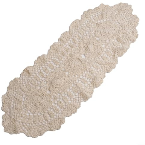 Honseadek Camino de mesa de algodón de ganchillo blanco para mesa de comedor, tapete de encaje ovalado vintage, 30 x 70 cm, ideal para el hogar, cafetería, restaurante