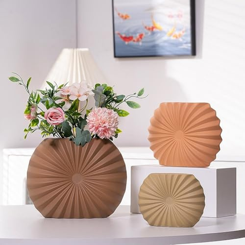 Set di 3 vasi in Ceramica,vasi in Ceramica per la Decorazione Domestica,Vaso Decorativo per Erba di Pampa e Fiori secchi,Decorazione per l'ingresso (Marrone Tre pezzi)