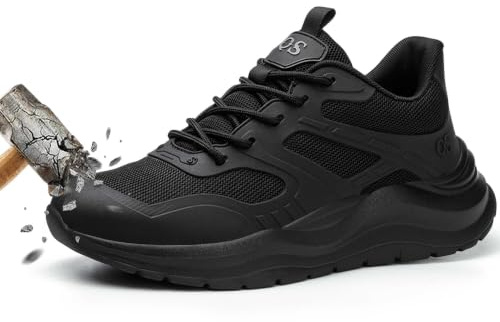 DYISOFY Zapatos de Seguridad Hombre Mujer Ligeros Punta Acero, Negro, 42