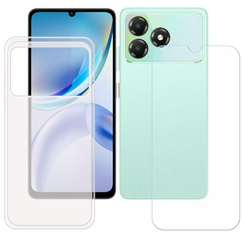 BMPNLSZ Funda para ZTE Blade A36 Screen Protector, Translúcido Suave Silicona TPU Canica Carcasa Caso Case + Cristal Templado Film Vidrio (6,75)