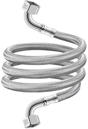 20/40/60/80/100/150/200cm 90° Bend Toilet Inlet Pipe 304 Stainless Steel Woven Tube Metal Cold Hot Water Hose(200cm)