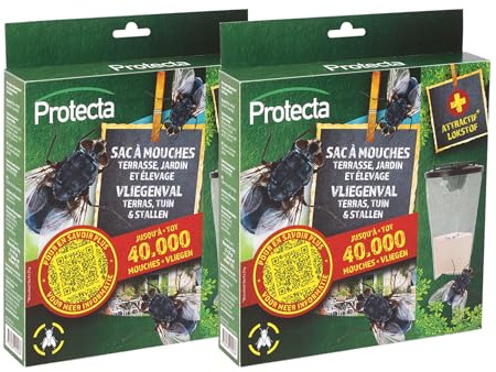 Protecta® Sac Piège à Mouches 3,5L – sans Insecticide – 4 Appâts Inclus – Jusqu’à 40 000 Mouches – Terrasse, Jardin, Bâtiments – Appât Puissant Muscattract Dry (2)