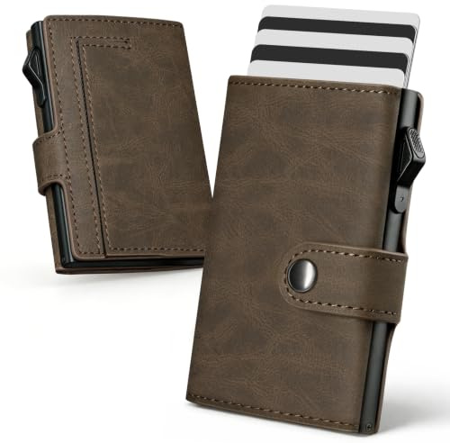 YESIIW Portefeuille Homme - Porte Cartes Cuir Pop Up Aluminium - pour 7-9 Cartes & 2 ID Fenêtre - Pochette à Monnaie Magnétique - Porte Carte avec Blocage RFID NFC - Idée Cadeau Homme - Marron