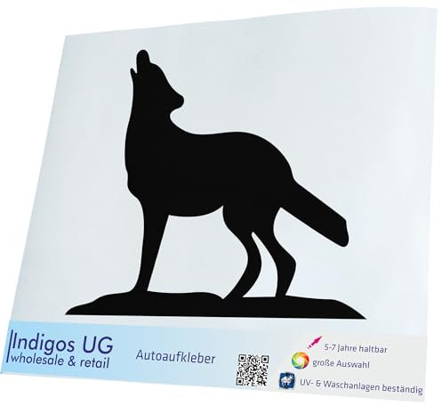 INDIGOS UG Auto Aufkleber Auto - 140x120 mm - Wolf - schwarz - konturgeschnittener Autoaufkleber ohne Hintergrund - Selbstklebender Sticker für Auto, Fenster, Bus oder LKW - UV-beständig & wetterfest