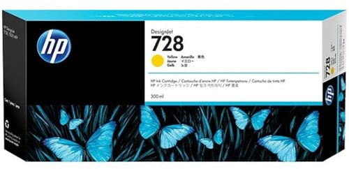 HP 728 Yellow 300-ml Genuine Ink Cartridge (F9K15A) for DesignJet T830 MFP & T730 Large Format Plotter Printers