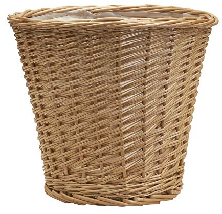 Household Essentials Willow Wicker Waste Basket, Medium, Handwoven with Built-in Plastic Liner, Durable and Attractive Weave, Tapered Design, Compact, Easy to Clean, Natural
