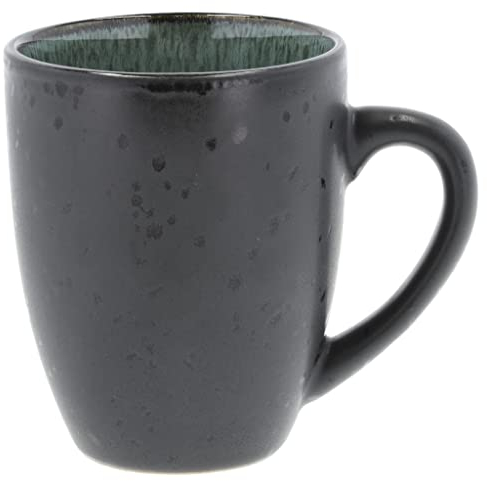 BITZ Kaffeetasse/Kaffeebecher, Tasse aus robustem Steinzeug, 30 cl, schwarz außen/grün innen