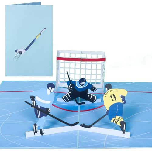 Sweetpopup® 3D Pop Up Karte Eishockey Spiel – Glückwunschkarte für Eishockeyspieler & Fans – Handgefertigte Geburtstagskarte Sport / 030