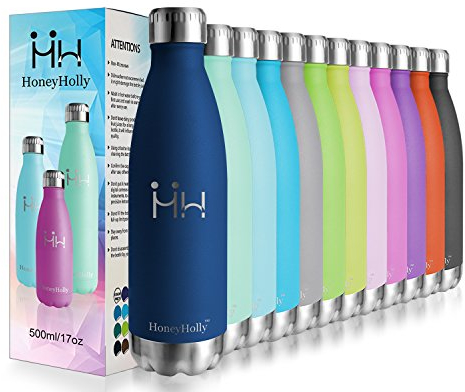 HoneyHolly Trinkflasche Edelstahl, Thermosflasche 500ml, BPA-frei Auslaufsichere Vakuum Isolierte, Thermoskanne 0,5l, Doppelwandige Isolierflasche für Fahrrad, Reisen, Sport, Yoga, Camping, Fahrrad