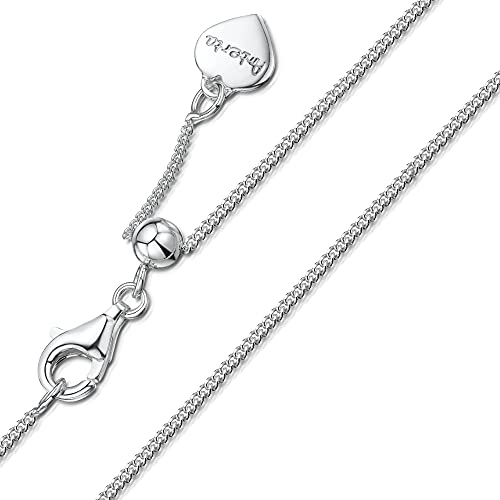 Amberta Echt 925 Sterling Silber - 1.1 mm Panzerkette - Halskette - Anhänger in Herzform - Länge 55 cm - Verstellbarem Verschluss