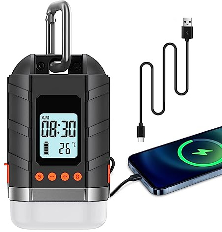 lanktoo LED campinglykta: USB C uppladdningsbara campinglampor som körs 350 timmar, 10 400 mAh powerbank, LCD-skärm 4 ljuslägen LED tältlampa, vattentät utomhusarbet för strömavbrott fiske