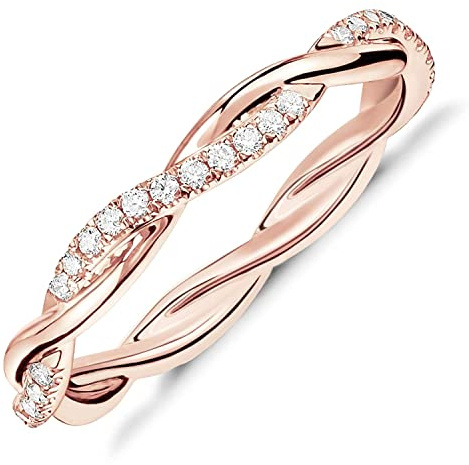 PAVOI 14K Gold Plated Twisted Eternity Ring for Women – Sterling Silver Cubic Zirconia Eternity Band for Women - Dainty Twisted Rope Design Bands