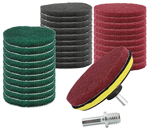 33Pcs 5 Inch Drill Power Brush Tile Scrubber Scouring Pads Cleaning Kit with Hook and Loop Backing Pad Holder for Hose Cleaning