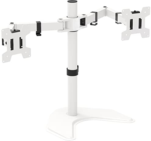 WALI Dual Monitor Stand for Screen Up to 27 Inch, Freestanding Articulating Dual Monitor Arm with Tilt Swivel Rotate, Adjustable Double Monitors Arm Holds Up to 10 kg, VESA 75 & 100mm, White (MF002-W)