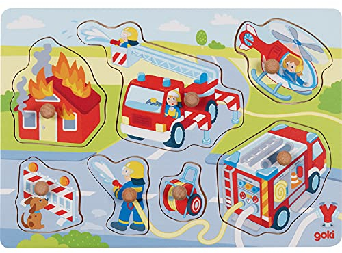 goki 57375 - Steckpuzzle Feuerwehreinsatz aus Holz - 7 Teile