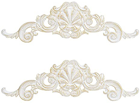 Sungmor Wandschild aus Gusseisen, viktorianischer Stil, Metall-Wandbehang, Kunst, Fleur de Lis Design in antikem Weiß, 39,4 cm, 2 Stück – dekorative Scroll-Wandskulptur für Zuhause Wohnzimmer