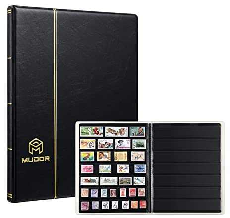 MUROAD Briefmarkensammelalbum, 7 Reihen Taschen Briefmarkenbuch für Sammler, 10 Blatt Briefmarkenheftchen, Schwarz (Schwarz-7 Reihen)
