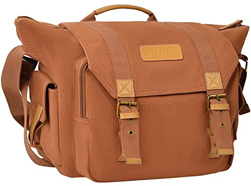 CADeN Große SLR-Kameratasche aus Segeltuch, kompatibel für Nikon, Canon, Sony DSLR/SLR, spiegellose Kamera mit Stativhalterung, Kamera-Umhängetasche für Männer/Frauen (F1 Coffee)