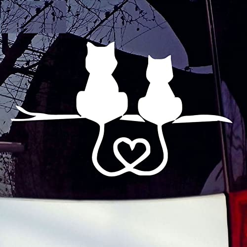 BYNYXI 3D Herzschlag Katze Aufkleber, Auto Reflektierende Sticker Paar Katze Liebe Herz Muster PVC Aufkleber Selbstklebende Wandtattoo Sticker Autofenster PVC Stoßstange Style Aufkleber-18cmx11cm