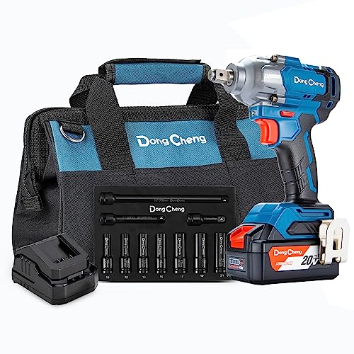 Dong Cheng Akku Schlagschrauber 18V, Bürstenloser Drehschlagschrauber1/2”, 488N.m, 3-Gang-Getriebe, mit 4 Schlagstecknüssen, inkl. 4000mAh Akku und 2A Ladegerät im Heavy-Duty-Tragekoffer