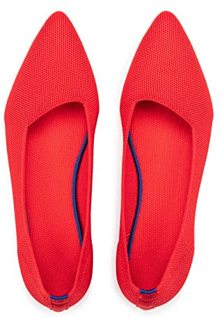 Womens Pointed Toe Ballet Flat Knit Dress Shoes Low Wedge Comfort Slip On Flats for Woman Classic Softable Red