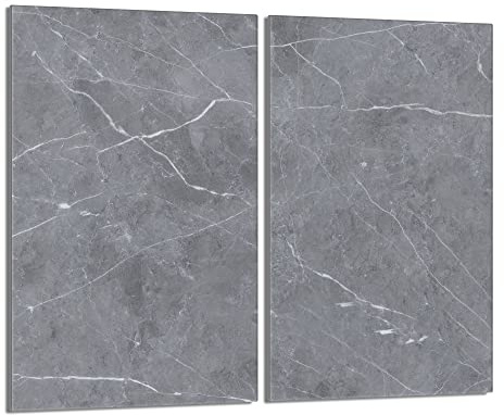 Herdabdeckplatten 2-Teilig 2x30x52 cm Ceranfeldabdeckung Küche Elektroherd Induktion Herdschutz Spritzschutz Glasplatte Schneidebrett aus Gehärtetem Glas, Marmor Grau