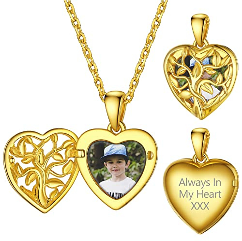 Supcare Collana con Foto Personalizzata, Cuore Locket Collana Donna Argento 925, 7 Stili Medaglione Ciondolo Portafoto, Argento/Oro/Oro Rosa Collana Personalizzata con Foto, Idee Regalo Donna Mamma