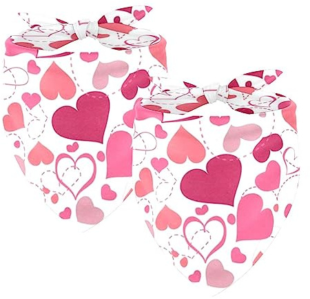Passendes Set mit Hundehalstüchern, Hundelätzchen, Schal, Dreieckstuch für Hunde, Katzen, Haustierbesitzer, Mutter und Vater, 2er-Pack,Rosa Herz Valentinstag Karikatur