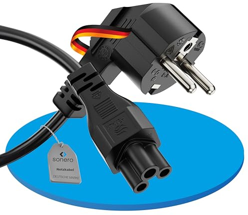 sonero Stromkabel 3 Polig, 1,5m, Schutzkontakt Stecker Netzstecker auf C5 Buchse,Netzkabel Netzteil Strom Kabel für Monitor PC Laptop, Schwarz