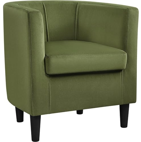 Yaheetech Velvet Tub Chair, Modern Upholstered Armchair, Barrel Club Corner Chair for Living Room Bedroom Lounge Reception, Olive Green