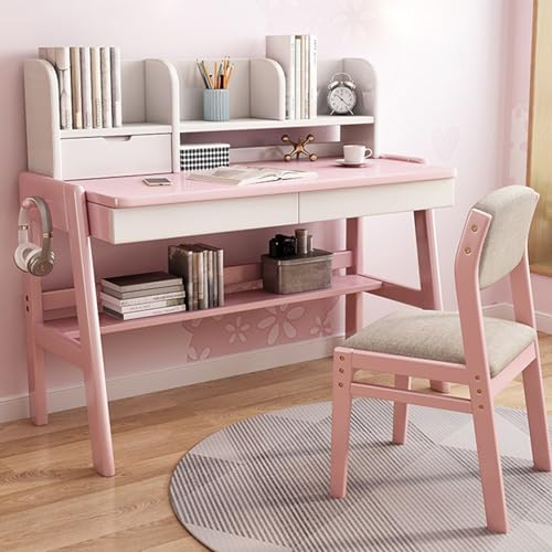 FAANAS K*ids Schreibtisch Holzschreibtisch Moderner Home Office Schreibtisch mit Schubladen und offenen Ablagefächern(120CM, Pink)