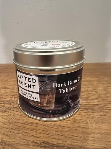 Dark Rum & Tobacco Scented Candle - Double Wooden Wick, 20cl Tin with Protective Lid - Italian Bergamot, French Violet & Sueded Leather Fragrance Blend for Sophisticated Home Ambiance