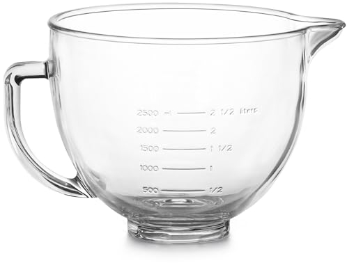 Skelang Ciotola in vetro, ciotola con manico e beccuccio, accessorio per mixer, compatibile con i mixer a testa inclinata KitchenAid da 4,5 e da 5 quarti
