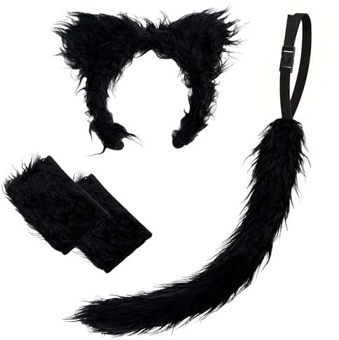 Bseical Wolf Kostüm Kinder, Karneval Kostüm Kinder Tiere, Faschingskostüme, Werwolf Kostüm Mit Wolfsohren Haarreif, Tail, Handschuhe Unisex Kinder Damen Kostüm Fasching Karneval Accessoires (Schwarz)