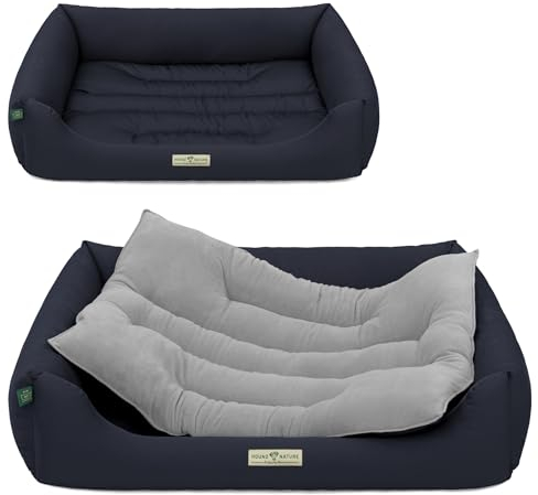 HOUND & NATURE | Öko Hundebett Luzern | Weich/Soft | Gr. L für Größere Hunde - Kuscheliges, Flauschiges Hundebett Waschbar mit Wende - Liegekissen (L - 105x75 cm, Dunkelblau)