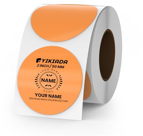 YIKIADA Etichette Termiche Rotonde Autoadesive 50 mm Vinile Arancioni Adesivi Colori Pois Rimovibili per Stampabili Indirizzi Impermeabili logo Codice a Barre QR inventario 500 pezzi per Rotolo