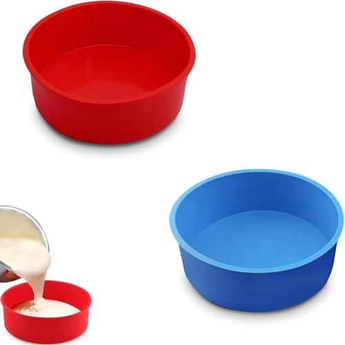 SCDZY 2 Stück Silikon Kuchenformen Rund Backform Backen 6 Zoll Antihaft Kuchenform Silikon Tortenform Backformen Silikonform Set für Kuchen und Brote Regenbogenkuchen