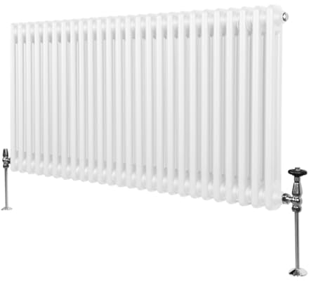 Radiatore Termosifone a 2 Colonne 600mm x 1192mm Moderno Centralizzato Bianco in Acciaio Inox Orizzontale a Parete Cucina Soggiorno Bagno Kit di Fissaggio e Spazzola Inclusi