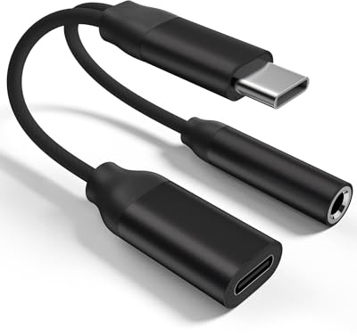 USB C Klinke Kopfhörer Adapter und Laden, 2 in 1 USB C zu 3.5mm Aux Audio Adapter Schnellladung Geflochtenes Kabel Konverter für iPhone 15/15 Pro/Samsung S24/S23/S22/S20+/Note 20/Huawei Mate40/P40