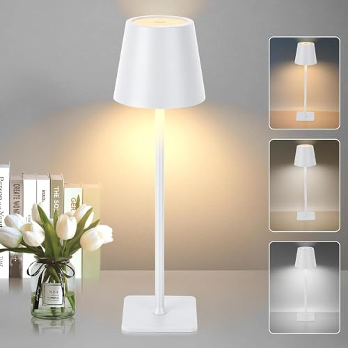 [2 Pack] Cordless Table Lamp, Mojimdo Rechargeable LED Desk Lamp [3 Color with Stepless] Dimmable Ambient Table Light for Kids Bed Living Dining Room Nightstand Restaurant Party Cafe Bar Patio Camping