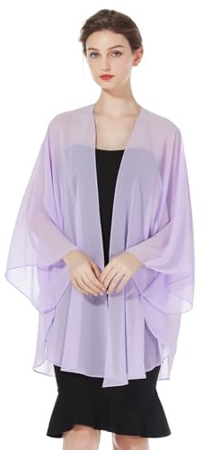 BEAUTELICATE Chiffon Kimono Cardigans Women Oversized Bolero Shrug Sheer Cover Up With Arm Holes For Summer Wedding Evening Bridal Bridesmaids Mother of The Bride(One size,Lilac)