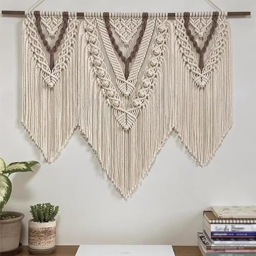 WABMJGW Großer Makramee-Wandbehang,Boho-Dekor,handgefertigter Makramee-Wandteppich,gewebt aus Baumwollseil,geometrische Wandkunst,Makramee-Wanddekor für Wohnzimmer, Schlafzimmer,Beige-145x125cm