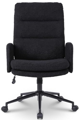 Nusetx Schreibtischstuhl, Bürostuhl aus Kunstpelz, Schminktisch Stuhl, Höhenverstellbar Drehstuhl, Ergonomischer Computerstuhl für Arbeitszimmer, Schlafzimmer, Büro, Home Office, Schwarz