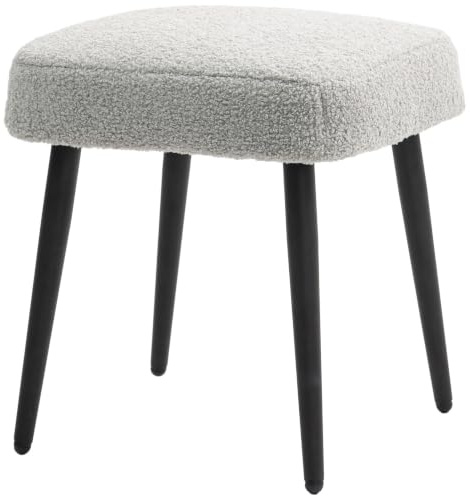 HOMCOM Sitzhocker Hocker Quadratisch mit Weichem Sitzkissen Hellgrau | Mit Stahlbeinen, Fußhocker, Kaschmir-Optik, Polsterhocker Ottoman, für Schlafzimmer, Wohnzimmer