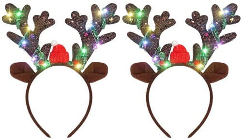 2 Stück Weihnachts haarreif mit LED,Weihnachten Beleuchtete Stirnbänder,Weihnachts Haarschmuck für Kinder und erwachsene,Stirnbänder für Weihnachtsfeiern accessoires