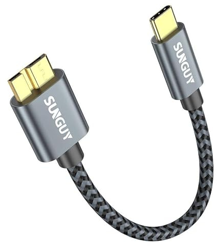SUNGUY USB C auf Micro B Kabel, 15CM 10Gbps USB 3.1 USB C Festplattenkabel, USB C Kabel für Externe Festplatte,SSD,Seagate Expansion,WD Elements, Toshiba, Galaxy S5/ Note 3, HDD-Grau
